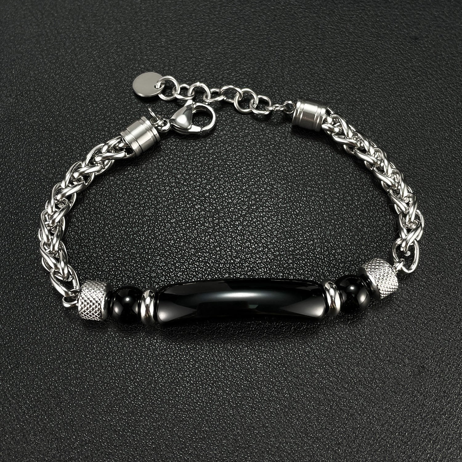 Wholesale Stainless steel titanium steel tiger eye stone fashion retro chain splicing men's bracelet